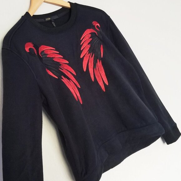 Maje Tonnerre Rouge Wing Embroidered Bird Sweatshirt Top Black S $220 Crewneck - Picture 13 of 16